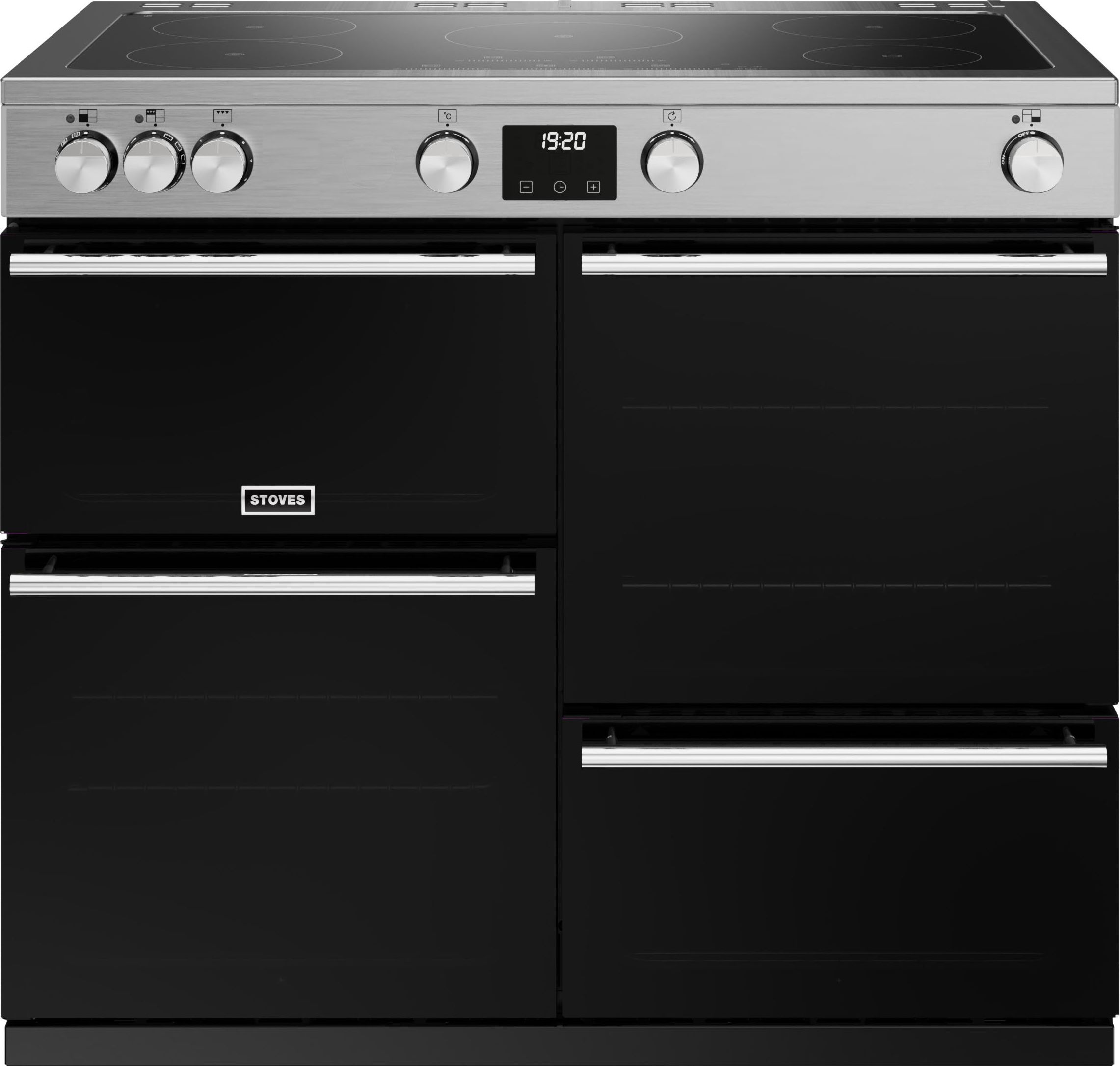 Stoves Precision Deluxe ST DX PREC D1000Ei TCH SS 100cm Electric Range Cooker with Induction Hob - Black / Stainless Steel - A Rated, Black